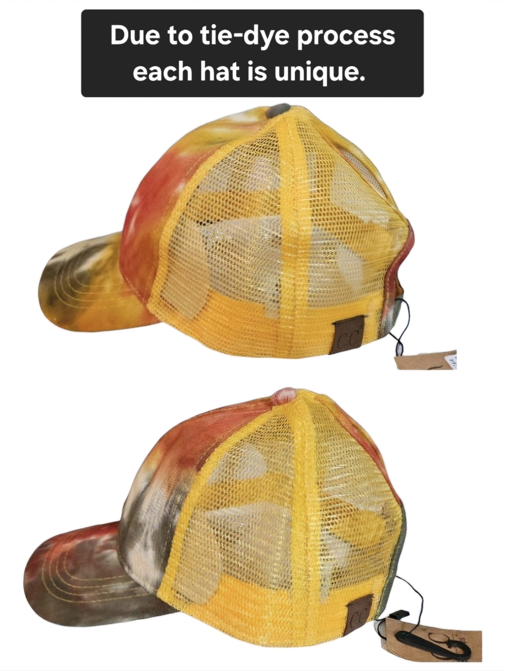 C.C Tie Dye High Ponytail Mesh Back Baseball Cap, Multi Tie Dye - NWT (1 Hat)